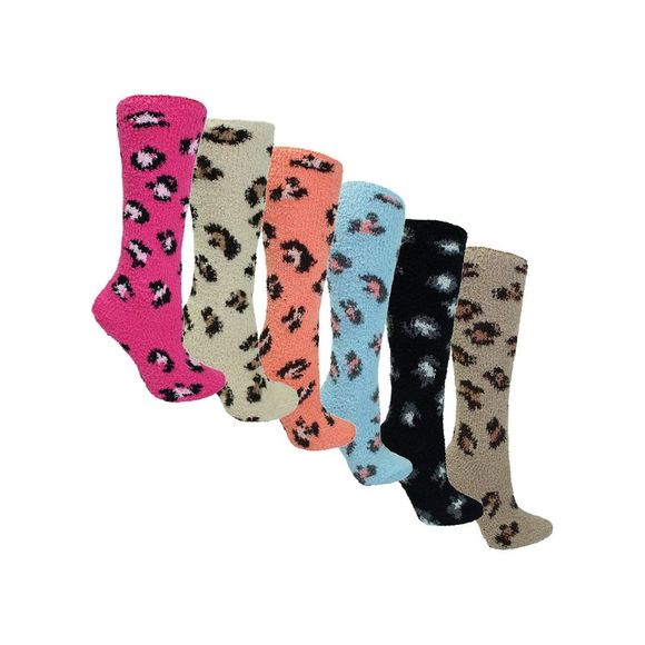 Colorful 6-Pack Leopard Print Knee High Fuzzy Socks - Picture 5 of 6